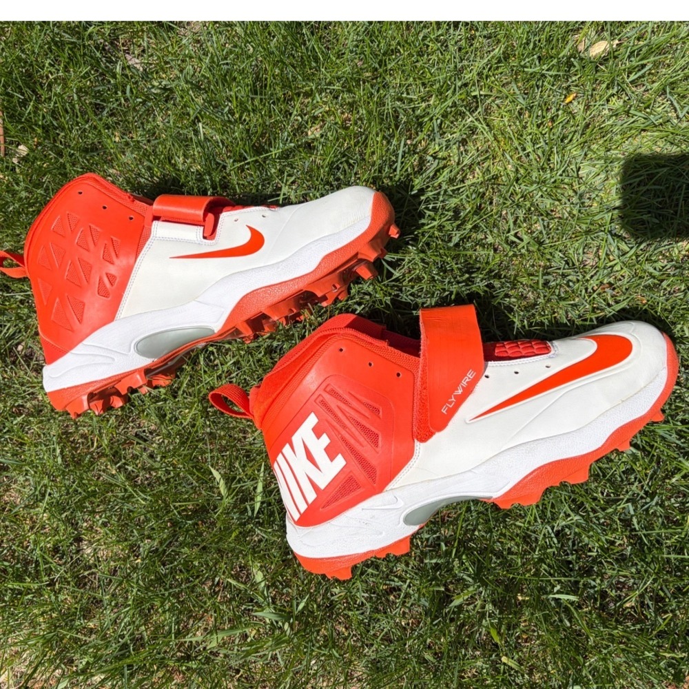 Nike Alpha Zoom Elite Football Cleats Orange White Flywire 603350-181 Men sz14